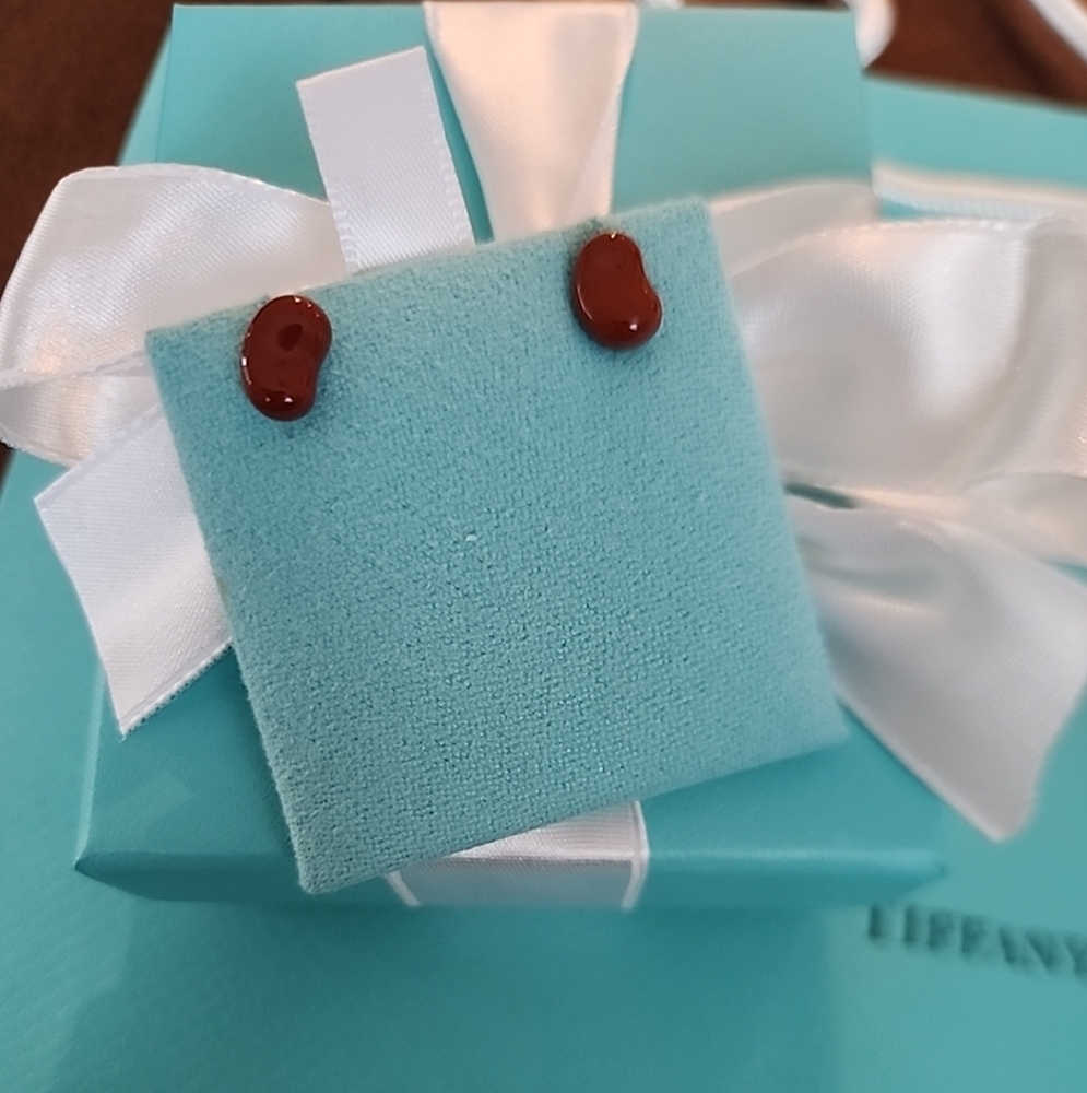 Tiffany & Co. 925 Silver Elsa Peretti 9mm Red Jasper Bean Earrings (NEW)